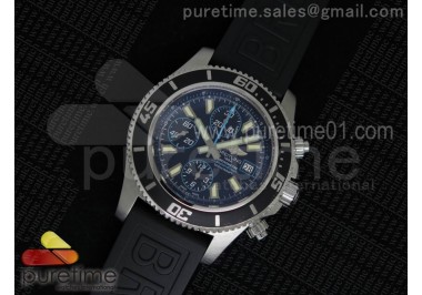 SuperOcean Chrono Abyss SS Black Dial Blue Hands on Black Rubber Strap A7750